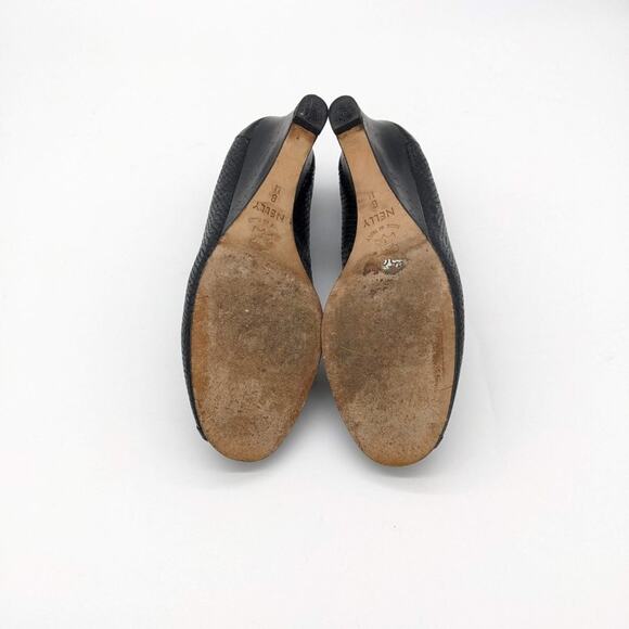 Brighton Black Leather Open Toe Wedges Silver Buckle Detail Size 8 - Picture 3 of 11